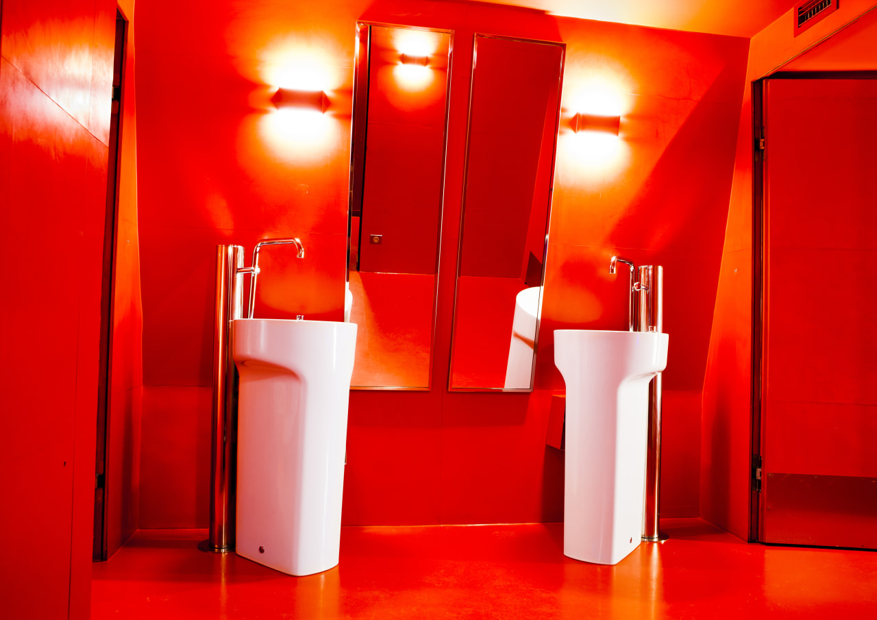 The Tower has been re-painted several times since the initial construction. The original colour during creation “Venetian Red”, was a bright red. In 2014, with the remodelling focused mainly on the first floor, Venetian Red was used as the central theme of the project. According to the architect Alain Moatti, the choice of Roca was backed up by the values of design, technology and quality, as well as by the high resistance of Roca products which make them ideal for installation in public spaces with a high influx of visitors.6