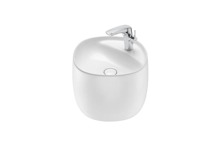 Wall-hung FINECERAMIC® basin with integrated semipedestal