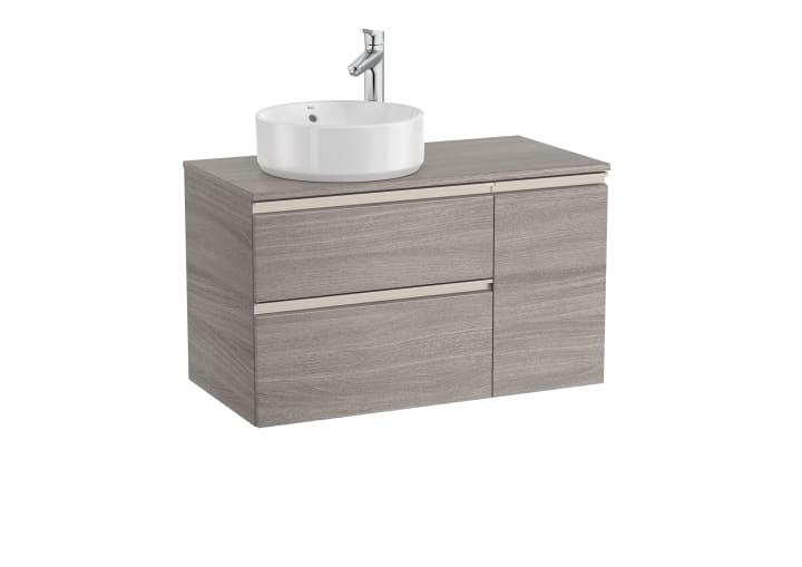 Base unit with two drawers for left hand over countertop basin