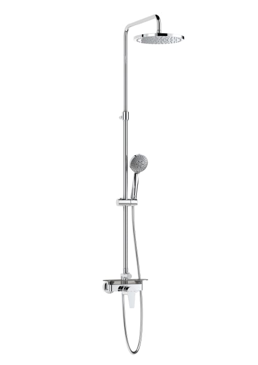 Single-lever mixer shower column with adaptable shelf