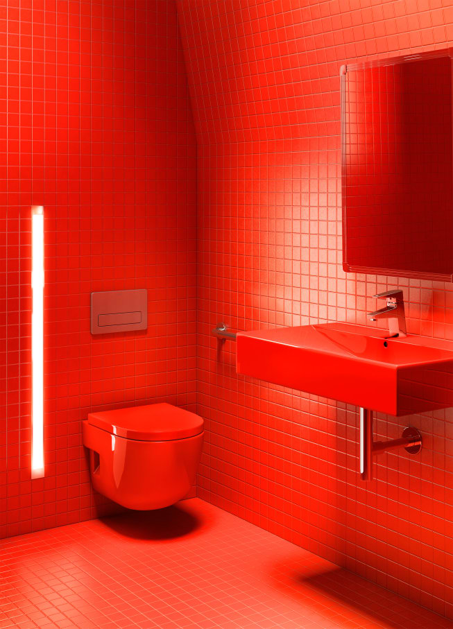The Tower has been re-painted several times since the initial construction. The original colour during creation “Venetian Red”, was a bright red. In 2014, with the remodelling focused mainly on the first floor, Venetian Red was used as the central theme of the project. According to the architect Alain Moatti, the choice of Roca was backed up by the values of design, technology and quality, as well as by the high resistance of Roca products which make them ideal for installation in public spaces with a high influx of visitors.4