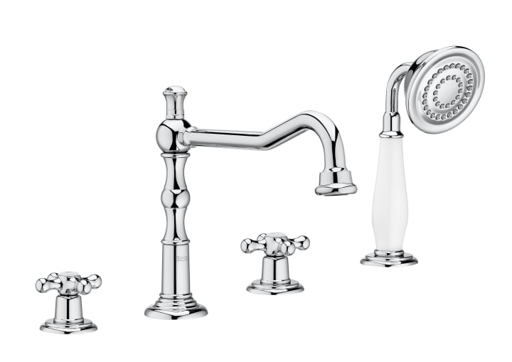 Deck-mounted 4-holes bath-shower mixer