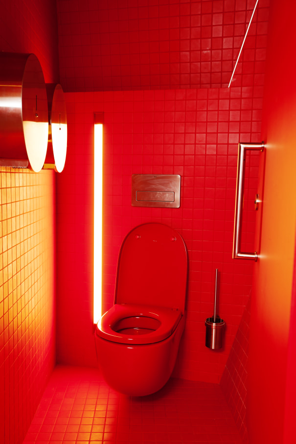 The Tower has been re-painted several times since the initial construction. The original colour during creation “Venetian Red”, was a bright red. In 2014, with the remodelling focused mainly on the first floor, Venetian Red was used as the central theme of the project. According to the architect Alain Moatti, the choice of Roca was backed up by the values of design, technology and quality, as well as by the high resistance of Roca products which make them ideal for installation in public spaces with a high influx of visitors.3
