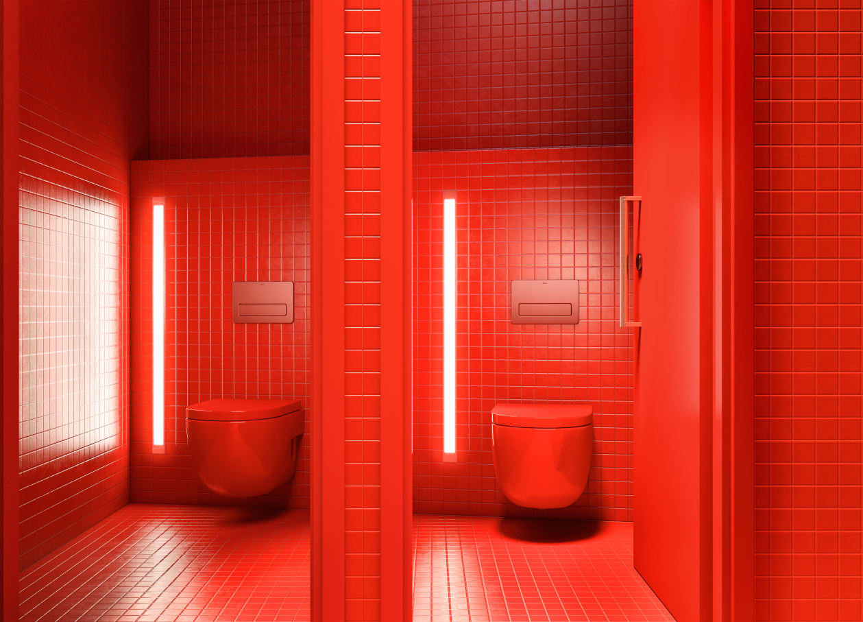 The Tower has been re-painted several times since the initial construction. The original colour during creation “Venetian Red”, was a bright red. In 2014, with the remodelling focused mainly on the first floor, Venetian Red was used as the central theme of the project. According to the architect Alain Moatti, the choice of Roca was backed up by the values of design, technology and quality, as well as by the high resistance of Roca products which make them ideal for installation in public spaces with a high influx of visitors.2
