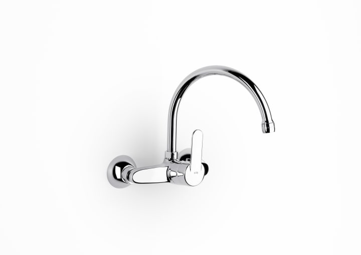 Wall-mounted kitchen sink mixer with swivel spout