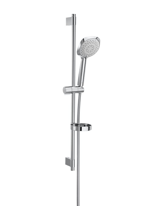 SQUARE - Shower kit with Sensum Square 2 functions handshower, 800 mm slide bar with adjustable handshower bracket, soap dish and 1.70 m flexible hose. Chromed