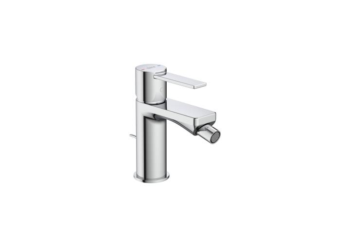 Bidet mixer with ball-valve jet regulator and pop-up waste