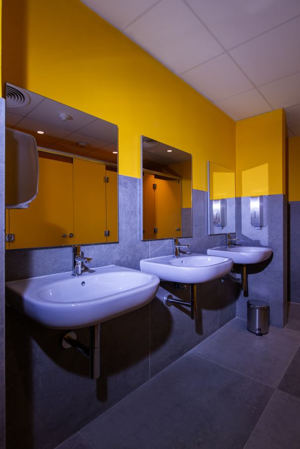 The pavilion at Expo 2020 combined bold, colourful design with innovation and sustainability, showcasing Roca’s advanced bathroom solutions. Vibrant cones provided functional cooling, while Roca’s Inspira and Beyond WCs complemented the pavilion’s flowing forms and sustainability goals with water-saving technology. Inside, Inspira basins, Luna and Iridia mirrors, and Wing urinal partitions echoed the pavilion’s playful yet sophisticated aesthetic. Products like the EP1 electronic dual flush plate and Avant self-closing faucet highlighted Roca’s commitment to water efficiency, blending seamlessly with the pavilion’s circular economy principles and human-centric design philosophy.4